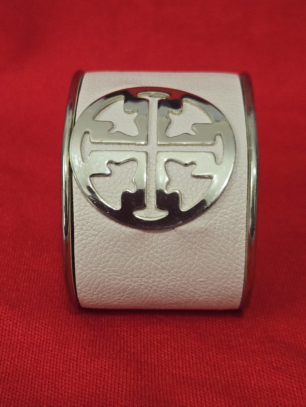 Tory Burch Cuff Vegan Leather Bracelet Beige Gold